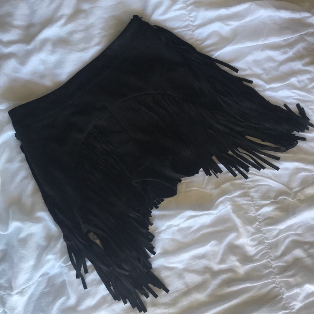 Suede Fringe Black Skort Size S